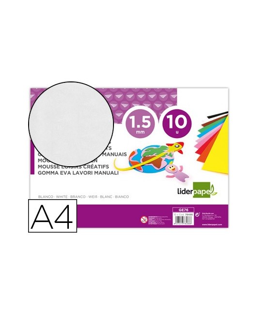 GOMA EVA LIDERPAPEL DIN A4 60G/M2 ESPESOR 1,5MM BLANCO PAQUETE DE 1