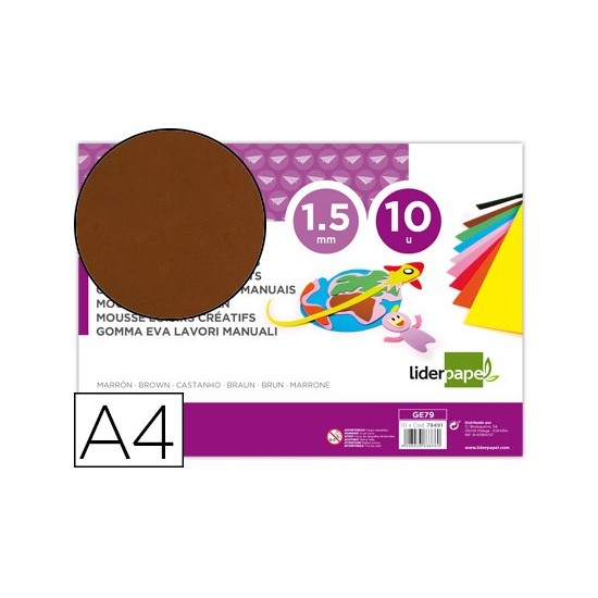 GOMA EVA LIDERPAPEL DIN A4 60G/M2 ESPESOR 1,5MM MARRON PAQUETE DE 1