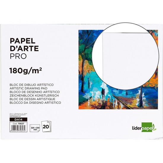 BLOC DIBUJO LIDERPAPEL ARTISTICO ENCOLADO 230X325MM 20 HOJAS 180 G/