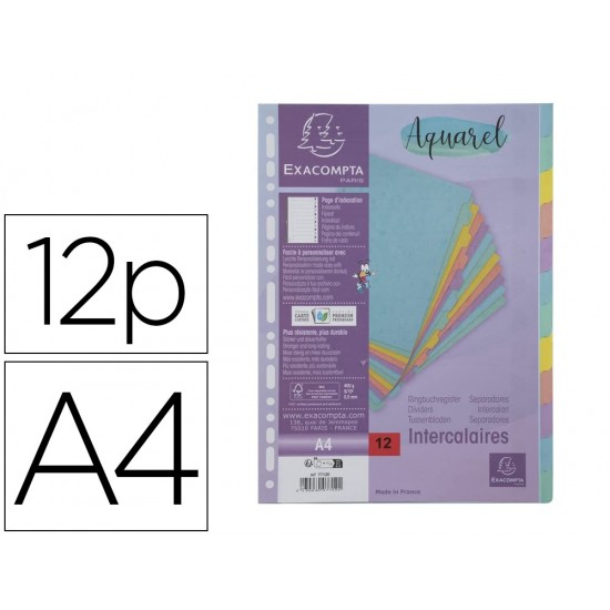 SEPARADOR EXACOMPTA AQUAREL CARTULINA LUSTRADA JUEGO DE 12 SEPARADORES DIN A4 COLORES PASTEL SEPARADOR EXACOMPTA AQUAREL CARTULINA LUSTRADA JUEGO DE 12 SEPARADORES DIN A4 COLORES PASTEL