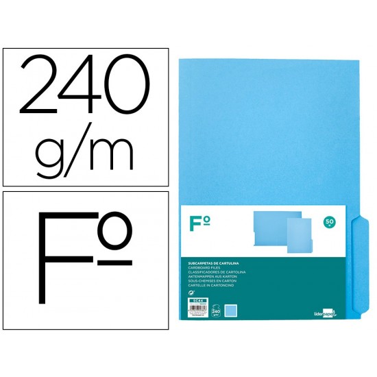 SUBCARPETA CARTULINA LIDERPAPEL FOLIO PESTAÑA INFERIOR 240G/M2 AZUL SUBCARPETA CARTULINA LIDERPAPEL FOLIO PESTAÑA INFERIOR 240G/M2 AZUL