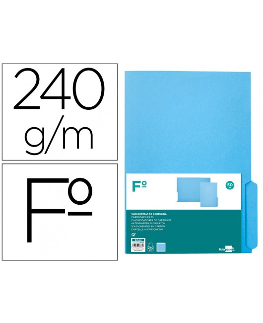 SUBCARPETA CARTULINA LIDERPAPEL FOLIO PESTAÑA INFERIOR 240G/M2 AZUL