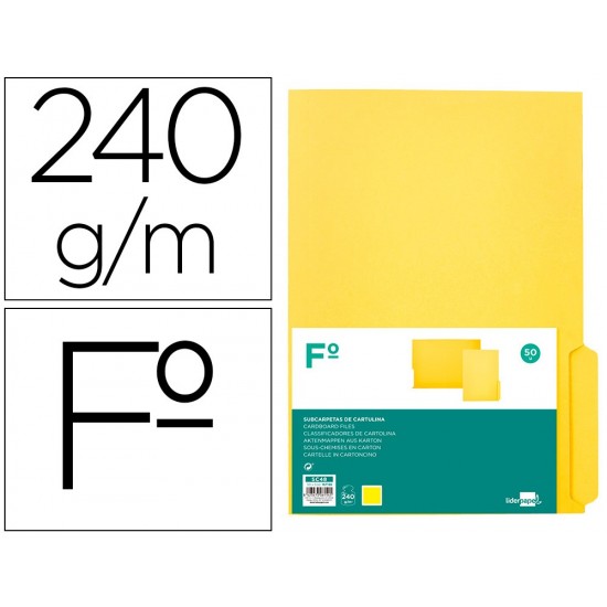 SUBCARPETA CARTULINA LIDERPAPEL FOLIO PESTAÑA INFERIOR 240G/M2 COLOR AMARILLO SUBCARPETA CARTULINA LIDERPAPEL FOLIO PESTAÑA INFERIOR 240G/M2 COLOR AMARILLO