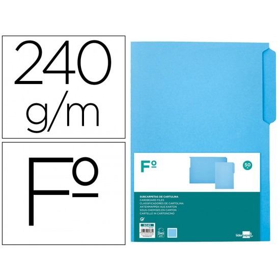 SUBCARPETA CARTULINA LIDERPAPEL FOLIO PESTAÑA SUPERIOR 240G/M2 AZUL SUBCARPETA CARTULINA LIDERPAPEL FOLIO PESTAÑA SUPERIOR 240G/M2 AZUL