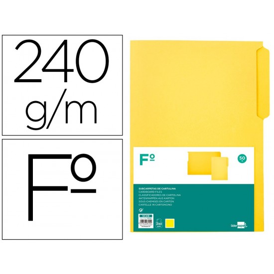 SUBCARPETA CARTULINA LIDERPAPEL FOLIO PESTAÑA SUPERIOR 240G/M2 COLOR AMARILLO SUBCARPETA CARTULINA LIDERPAPEL FOLIO PESTAÑA SUPERIOR 240G/M2 COLOR AMARILLO