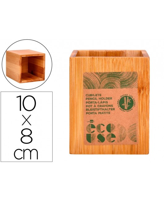 CUBILETE PORTALAPICES LIDERPAPEL BAMBU 100% NATURAL ECOUSE CUADRADO 80X80X100 MM