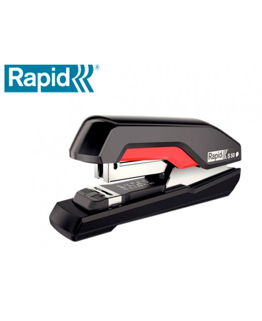 GRAPADORA RAPID SUPREME S50 PLASTICO CAPACIDAD DE GRAPADO 50 HOJAS USA GRAPAS 24/6-8+ Y 26/6-8+ COLOR NEGRO/ROJO