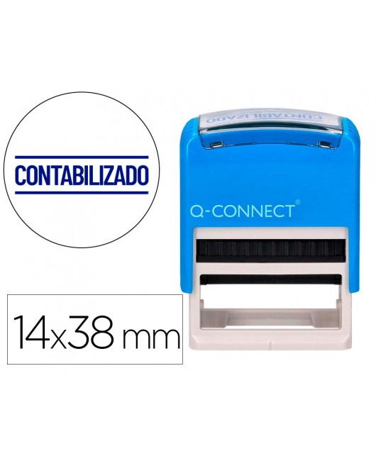 SELLO ENTINTADO AUTOMATICO Q-CONNECT CONTABILIZADO ALMOHADILLA 14X38 MM COLOR AZUL