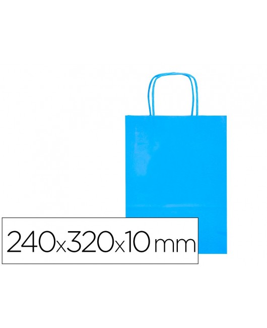 BOLSA PAPEL Q-CONNECT CELULOSA CELESTE S CON ASA RETORCIDA 240X320X10 MM
