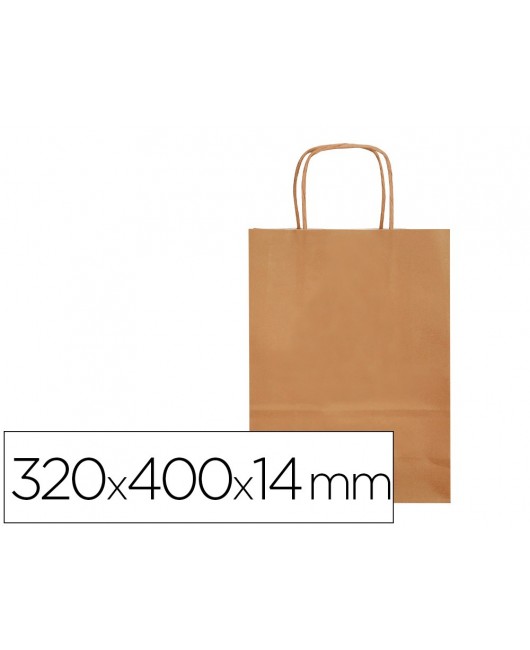 BOLSA PAPEL Q-CONNECT CELULOSA NATURAL LISO L CON ASA RETORCIDA 320X400X14 MM