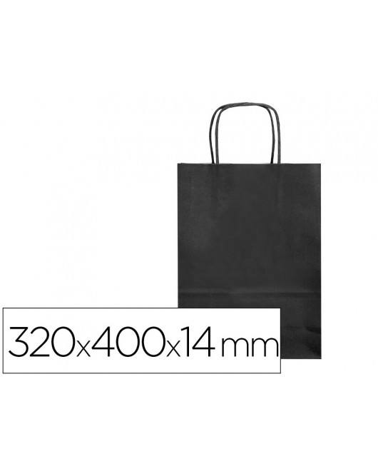 BOLSA PAPEL Q-CONNECT CELULOSA NEGRO L CON ASA RETORCIDA 320X400X14 MM