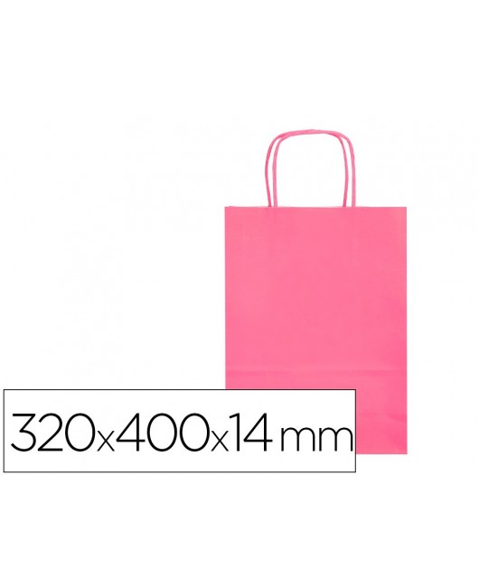 BOLSA PAPEL Q-CONNECT CELULOSA ROSA L CON ASA RETORCIDA 320X400X14 MM