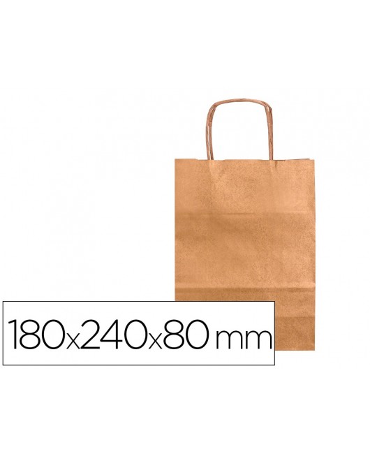 BOLSA PAPEL Q-CONNECT KRAFT NATURAL LISO XS CON ASA RETORCIDA 180X240X80 MM