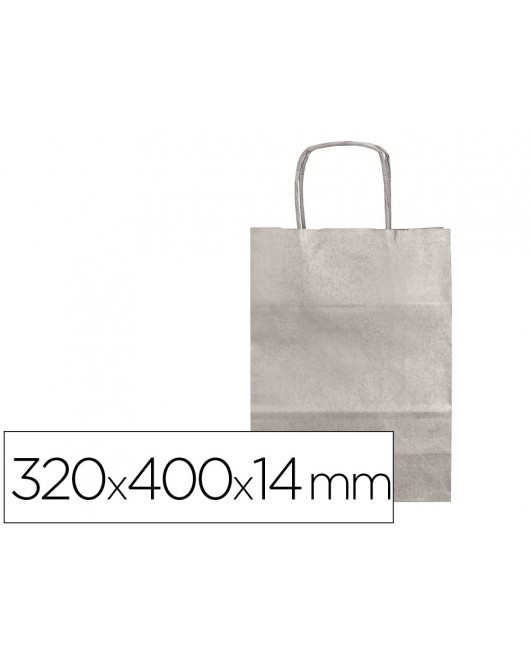 BOLSA PAPEL Q-CONNECT KRAFT PLATA L CON ASA RETORCIDA 320X400X14 MM