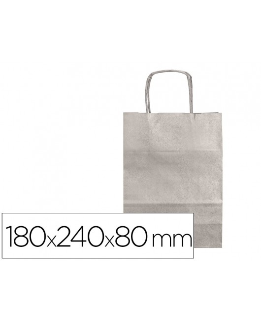BOLSA PAPEL Q-CONNECT KRAFT PLATA XS CON ASA RETORCIDA 180X240X80 MM
