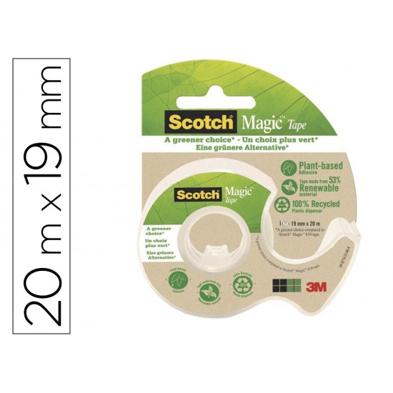 CINTA ADHESIVA SCOTCH MAGIC INVISIBLE 20 MT X 19 MM ECOLOGICA EN MINIPORTARROLLO CINTA ADHESIVA SCOTCH MAGIC INVISIBLE 20 MT X 19 MM ECOLOGICA EN MINIPORTARROLLO