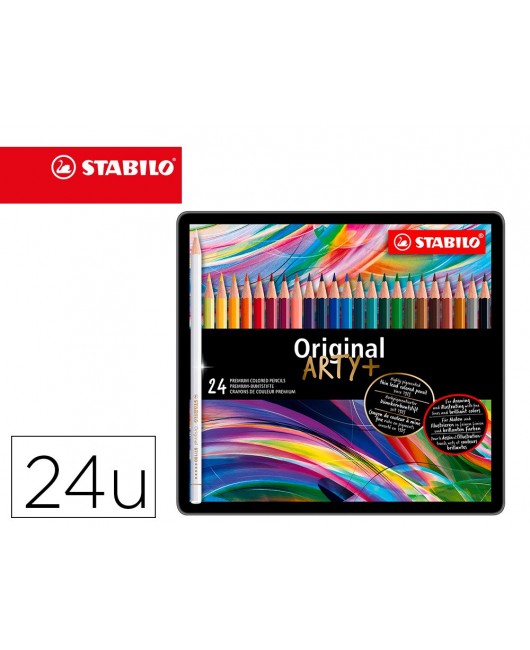 LAPICES DE COLORES STABILO ACUARELABLES ORIGINAL ARTY ESTUCHE METALICO DE 24 COLORES SURTIDOS