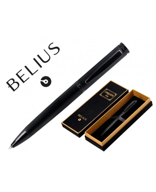BOLIGRAFO BELIUS ORIGEN 1995 ALUMINIO TEXTURA CEPILLADA COLOR NEGRO TINTA AZUL CAJA DE DISEÑO