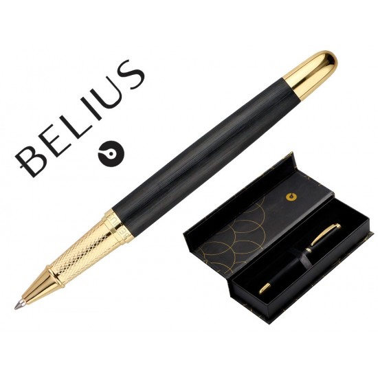 BOLIGRAFO BELIUS PASSION DOR ALUMINIO TEXTURA CEPILLADA COLOR NEGRO Y DORADO TINTA AZUL CAJA DE DISEÑO BOLIGRAFO BELIUS PASSION DOR ALUMINIO TEXTURA CEPILLADA COLOR NEGRO Y DORADO TINTA AZUL CAJA DE DISEÑO