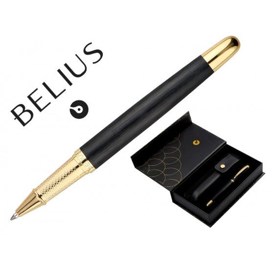 BOLIGRAFO Y ESTUCHE BELIUS PASSION DOR ALUMINIO TEXTURA CEPILLADA COLOR NEGRO Y DORADO TINTA AZUL CAJA DISEÑO BOLIGRAFO Y ESTUCHE BELIUS PASSION DOR ALUMINIO TEXTURA CEPILLADA COLOR NEGRO Y DORADO TINTA AZUL CAJA DISEÑO