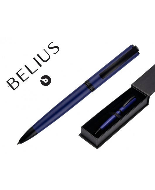 BOLIGRAFO BELIUS TURBO ALUMINIO COLOR AZUL Y NEGRO TINTA AZUL CAJA DE DISEÑO
