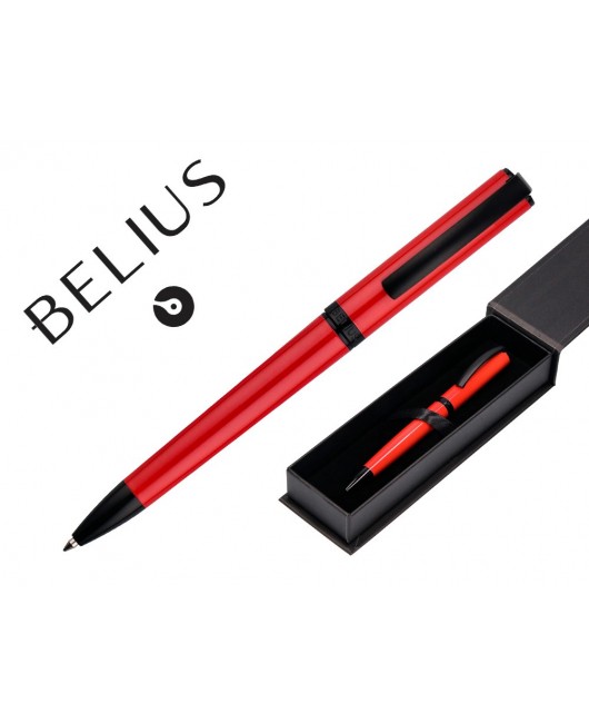 BOLIGRAFO BELIUS TURBO ALUMINIO COLOR ROJO Y NEGRO TINTA AZUL CAJA DE DISEÑO