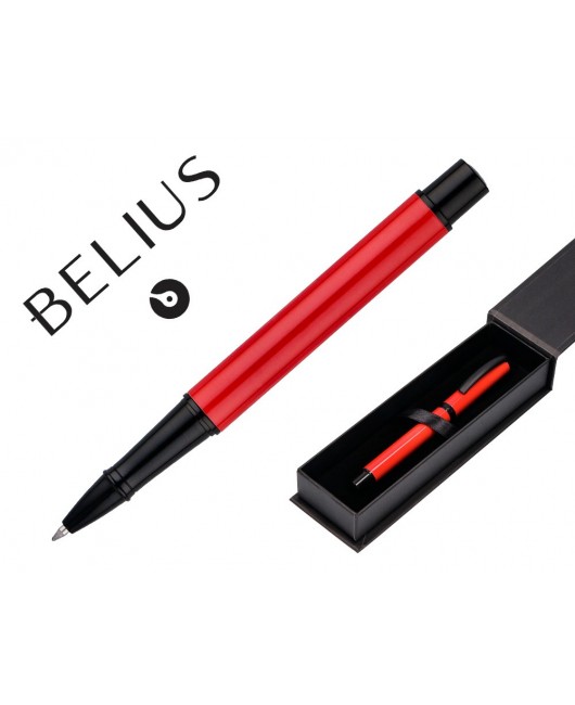 ROLLER BELIUS TURBO ALUMINIO COLOR ROJO Y NEGRO TINTA AZUL CAJA DE DISEÑO