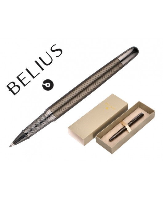 BOLIGRAFO BELIUS NEPTUNO ALUMINIO TEXTURA WAVY COLOR CAQUI TINTA AZUL CAJA DE DISEÑO