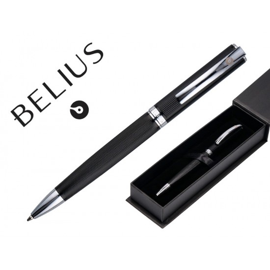 BOLIGRAFO BELIUS TURBO ALUMINIO TEXTURA PUNTEADA COLOR NEGRO Y PLATEADO TINTA AZUL CAJA DE DISEÑO BOLIGRAFO BELIUS TURBO ALUMINIO TEXTURA PUNTEADA COLOR NEGRO Y PLATEADO TINTA AZUL CAJA DE DISEÑO