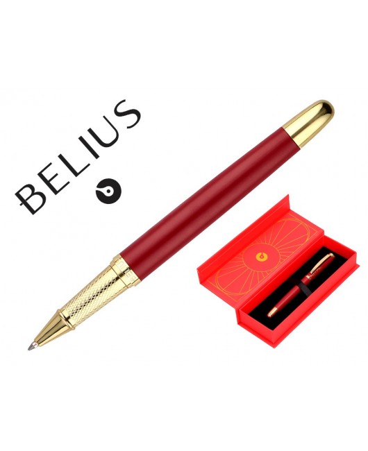 BOLIGRAFO BELIUS SOIREE ALUMINIO COLOR ART DECO GRANATE Y DORADO TINTA AZUL CAJA DE DISEÑO