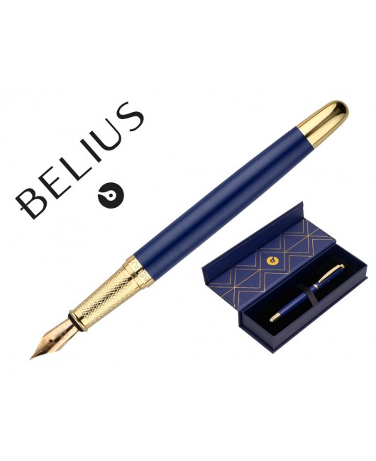 PLUMA BELIUS SOIREE ALUMINIO COLOR ART DECO AZUL MARINO Y DORADO TINTA AZUL CAJA DE DISEÑO