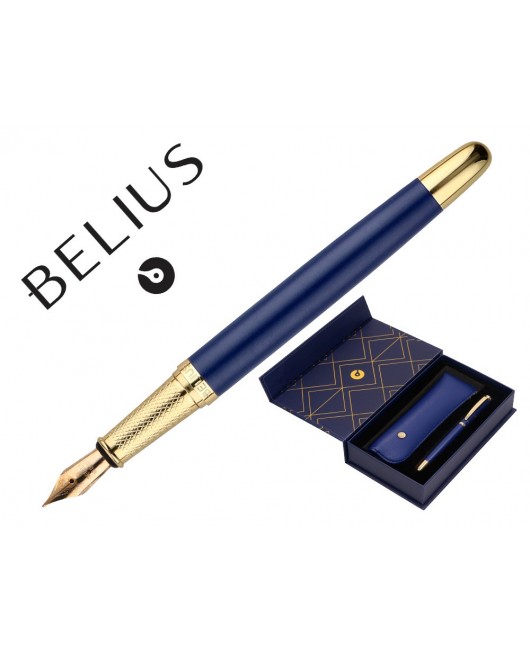 PLUMA Y ESTUCHE BELIUS SOIREE COLOR ART DECO AZUL MARINO Y DORADO TINTA AZUL CAJA DE DISEÑO