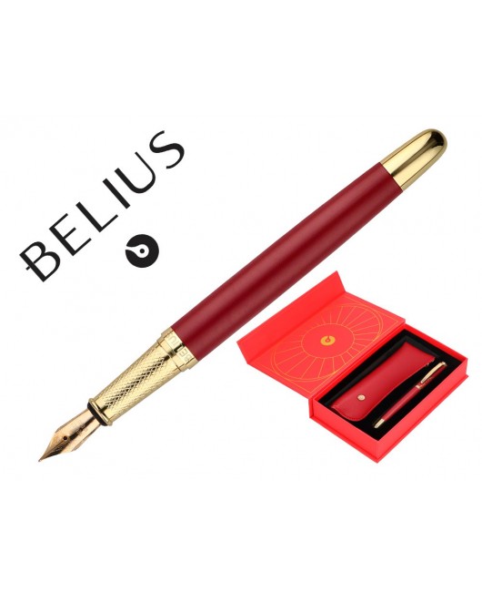 PLUMA Y ESTUCHE BELIUS SOIREE COLOR ART DECO GRANATE Y DORADO TINTA AZUL CAJA DE DISEÑO