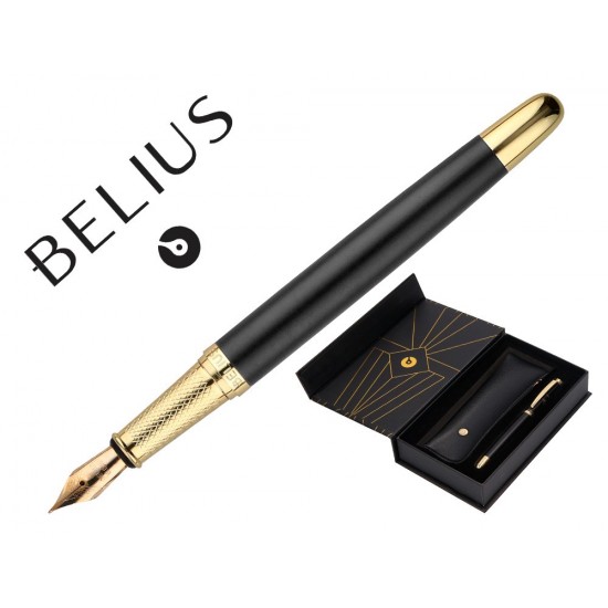 PLUMA Y ESTUCHE BELIUS SOIREE COLOR ART DECO NEGRO Y DORADO TINTA AZUL CAJA DE DISEÑO PLUMA Y ESTUCHE BELIUS SOIREE COLOR ART DECO NEGRO Y DORADO TINTA AZUL CAJA DE DISEÑO