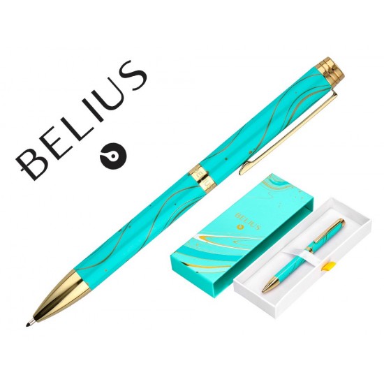 BOLIGRAFO BELIUS AQUA ALUMINIO COLOR TURQUESA Y DORADO TINTA AZUL CAJA DE DISEÑO BOLIGRAFO BELIUS AQUA ALUMINIO COLOR TURQUESA Y DORADO TINTA AZUL CAJA DE DISEÑO
