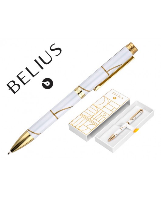 BOLIGRAFO BELIUS CARTE BLANCHE COLOR Y BLANCO DORADO TINTA AZUL CAJA DE DISEÑO