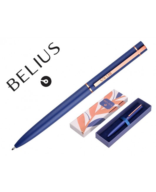 BOLIGRAFO BELIUS ROSE ALUMINIO COLOR AZUL ELECTRICO/ORO ROSA TINTA AZUL CAJA DE DISEÑO