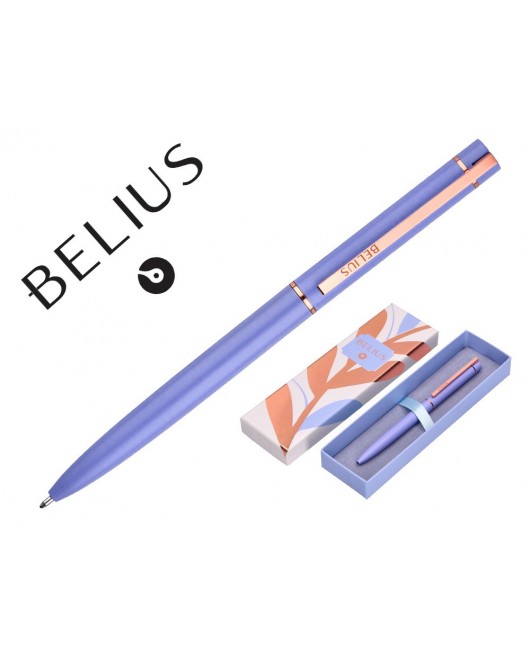 BOLIGRAFO BELIUS ROSE ALUMINIO COLOR LAVANDA/ORO ROSA TINTA AZUL CAJA DE DISEÑO