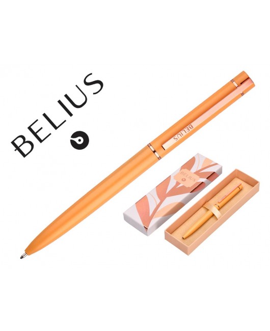 BOLIGRAFO BELIUS ROSE ALUMINIO COLOR NARANJA/ORO ROSA TINTA AZUL CAJA DE DISEÑO