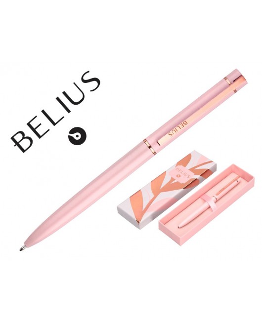 BOLIGRAFO BELIUS ROSE ALUMINIO COLOR ROSA/ORO ROSA TINTA AZUL CAJA DE DISEÑO