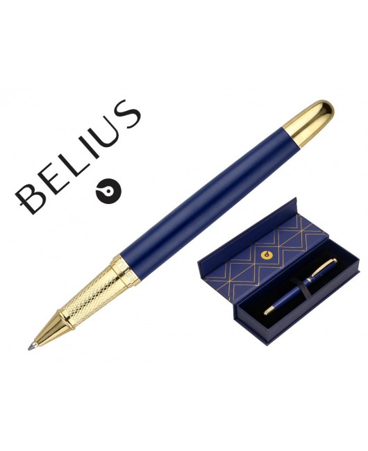 BOLIGRAFO BELIUS SOIREE ALUMINIO COLOR AZUL MARINO Y DORADO TINTA AZUL CAJA DE DISEÑO