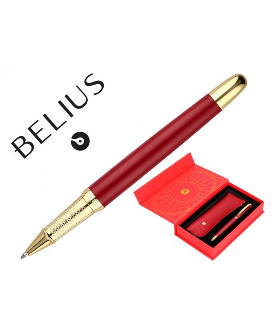 BOLIGRAFO Y ESTUCHE BELIUS SOIREE COLOR ART DECO GRANATE Y DORADO TINTA AZUL CAJA DE DISEÑO