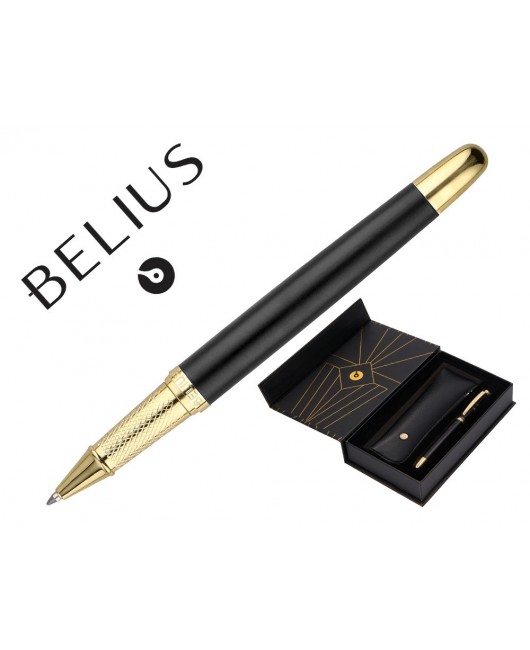 BOLIGRAFO Y ESTUCHE BELIUS SOIREE COLOR NEGRO Y DORADO TINTA AZUL CAJA DE DISEÑO