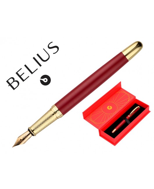 PLUMA BELIUS SOIREE ALUMINIO COLOR ART DECO GRANATE Y DORADO TINTA AZUL CAJA DE DISEÑO