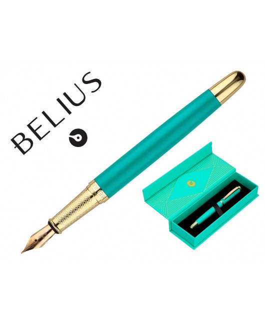 PLUMA BELIUS SOIREE ALUMINIO COLOR ART DECO TURQUESA Y DORADO TINTA AZUL CAJA DE DISEÑO