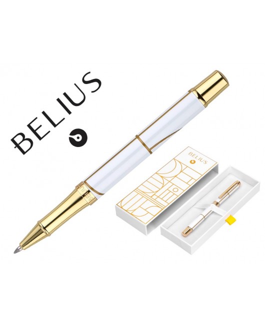 ROLLER BELIUS CARTE BLANCHE COLOR BLANCO Y DORADO TINTA NEGRA CAJA DE DISEÑO