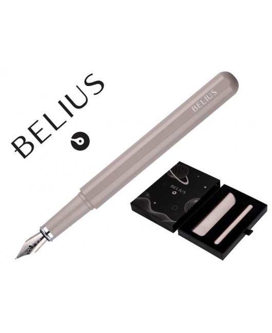 PLUMA Y FUNDA DE SIMILPIEL BELIUS SPACE B COLOR MINIMALISTA GRIS TINTA AZUL CAJA DE DISEÑO