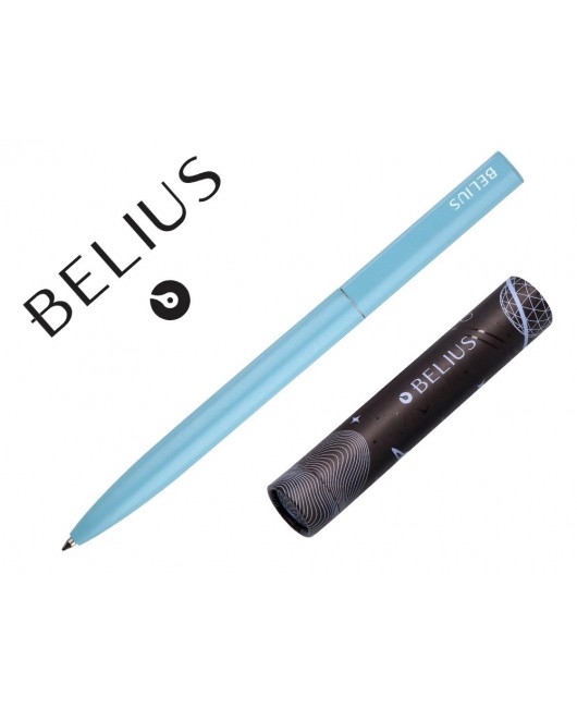 BOLIGRAFO BELIUS ROCKET B ALUMINIO COLOR MINIMALISTA AZUL TINTA AZUL CAJA CILINDRICA