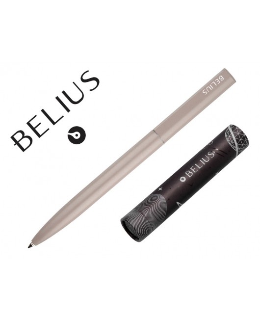 BOLIGRAFO BELIUS ROCKET B ALUMINIO COLOR MINIMALISTA GRIS TINTA AZUL CAJA CILINDRICA