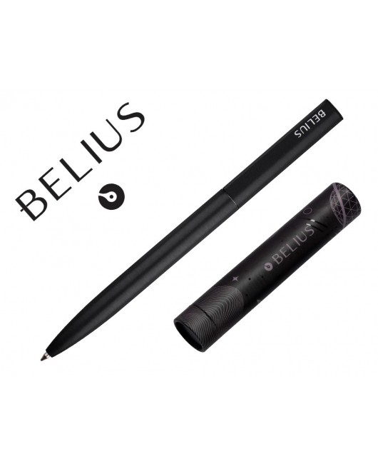 BOLIGRAFO BELIUS ROCKET B ALUMINIO COLOR MINIMALISTA NEGRO TINTA AZUL CAJA CILINDRICA